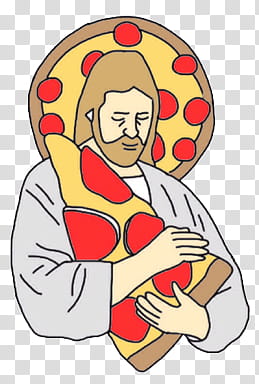 AESTHETIC GRUNGE, Jesus Christ hugging pizza illustration transparent background PNG clipart