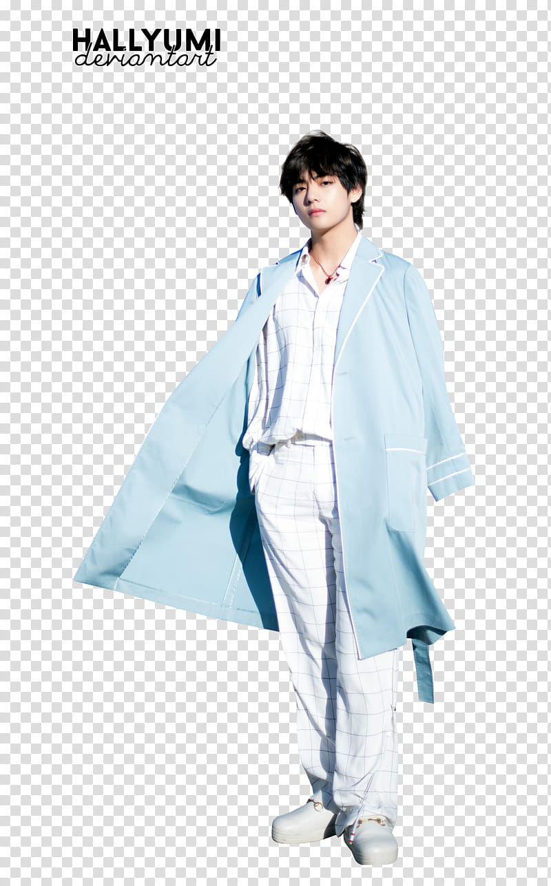 Taehyung BTS TH ANNIVERSARY, men's blue robe and white pants outfit transparent background PNG clipart