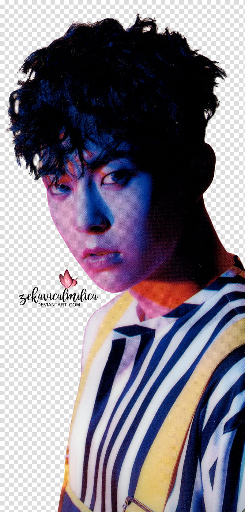 EXO Xiumin The Power Of Music, man in yellow, black, and white vertical striped shirt transparent background PNG clipart