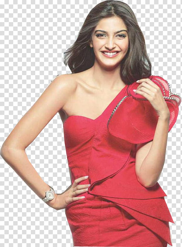 Sonam Kapoor, standing woman wearing red one-shoulder dress transparent background PNG clipart