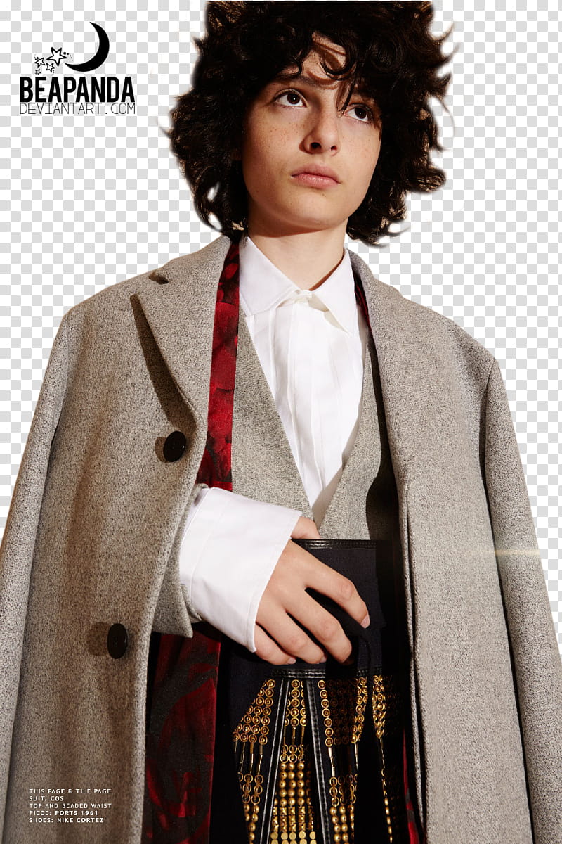 Finn Wolfhard, woman wearing gray coat holding belt transparent background PNG clipart