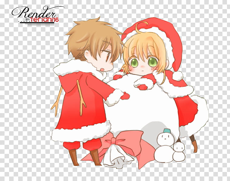 Merry Christmas, boy and girl anime character illustration transparent background PNG clipart