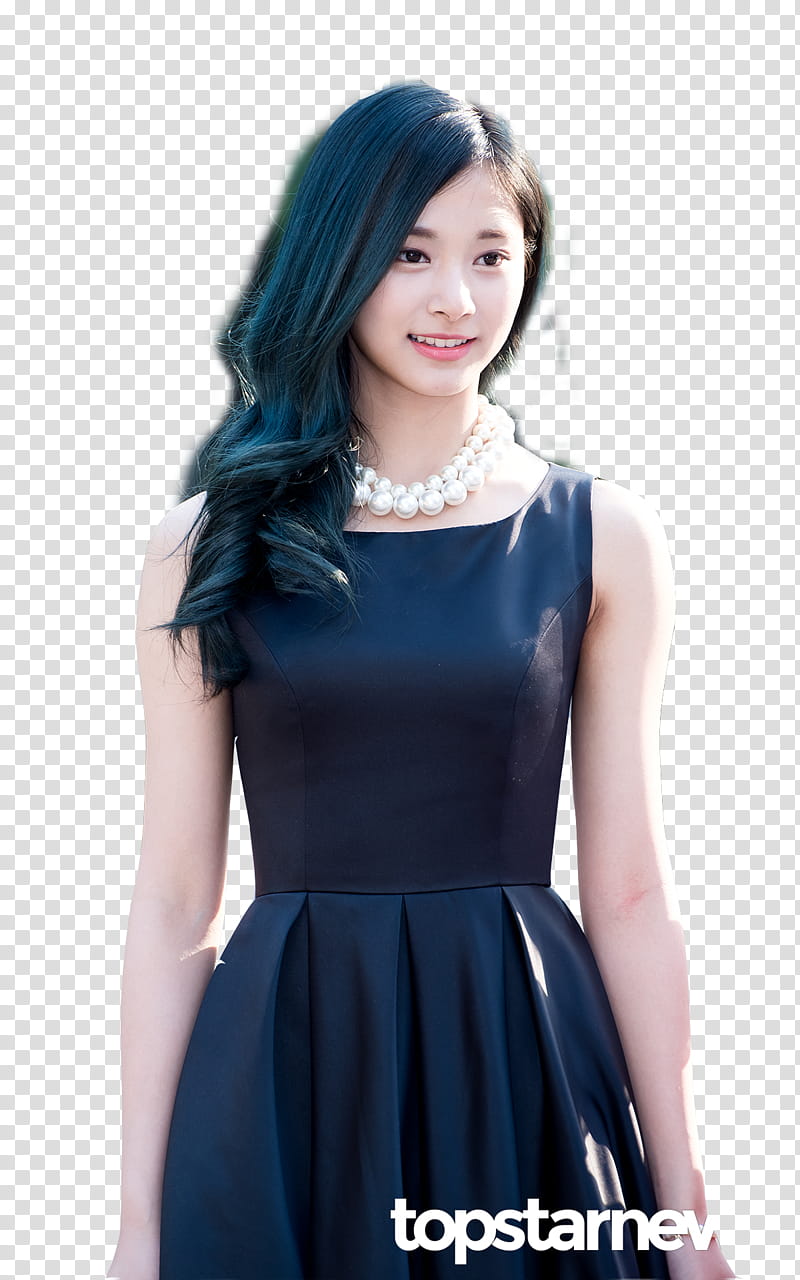 SHARE TZUYU TWICE, woman wearing black scoop-neck sleeveless dress transparent background PNG clipart