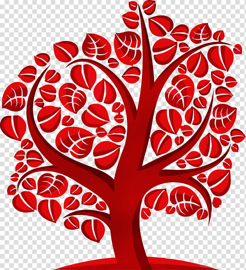 red leaf plant tree heart, Tu Bishvat Tree, Cartoon Tree, Abstract Tree, Watercolor, Paint, Wet Ink, Pedicel transparent background PNG clipart