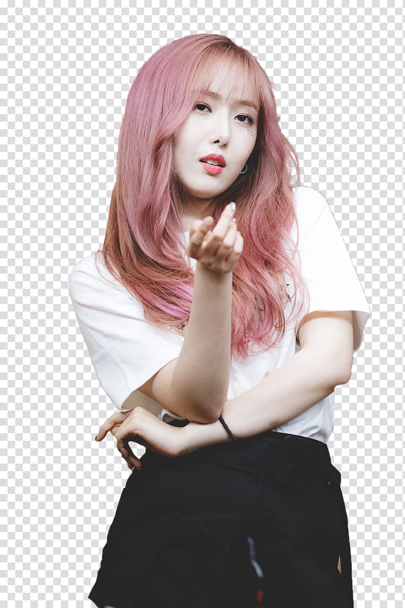 Sinb GFriend, woman in red lipstick wearing white shirt and black bottoms outfit transparent background PNG clipart