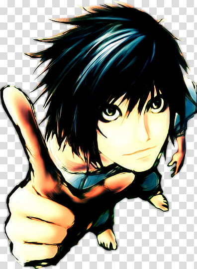 Render L Death Note, blue haired male anime character transparent background PNG clipart