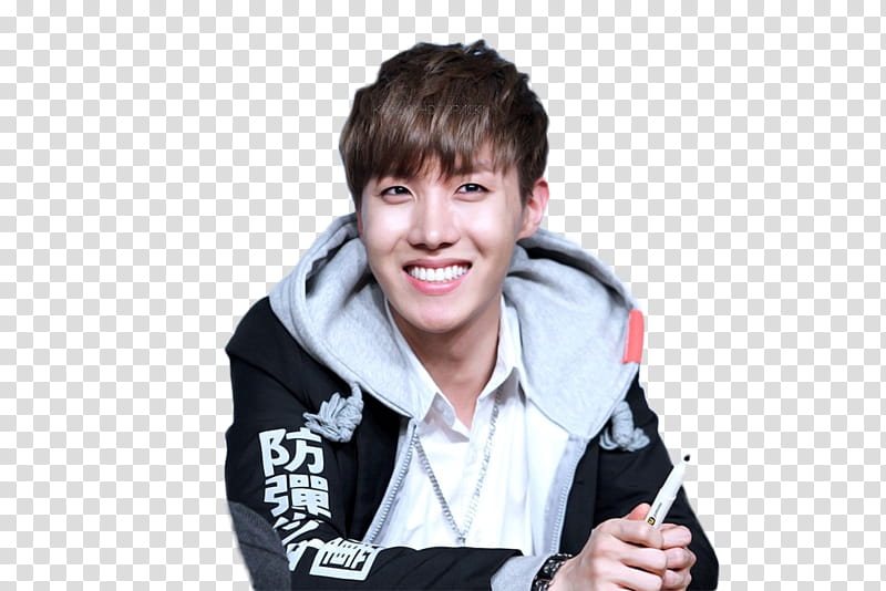 J Hope BTS , smiling man holding white pen transparent background PNG clipart