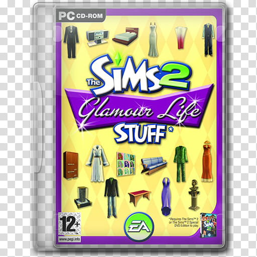 Game Icons , The-Sims--Glamour-Life-Stuff, PC CD-Rom The Sims  Glamour Life Stuff case transparent background PNG clipart