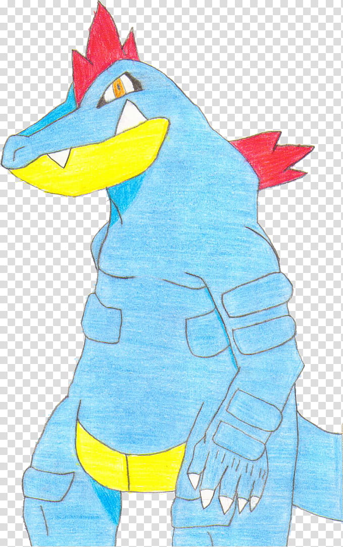 Feraligatr, blue, red, and yellow dinosaur illustration transparent background PNG clipart