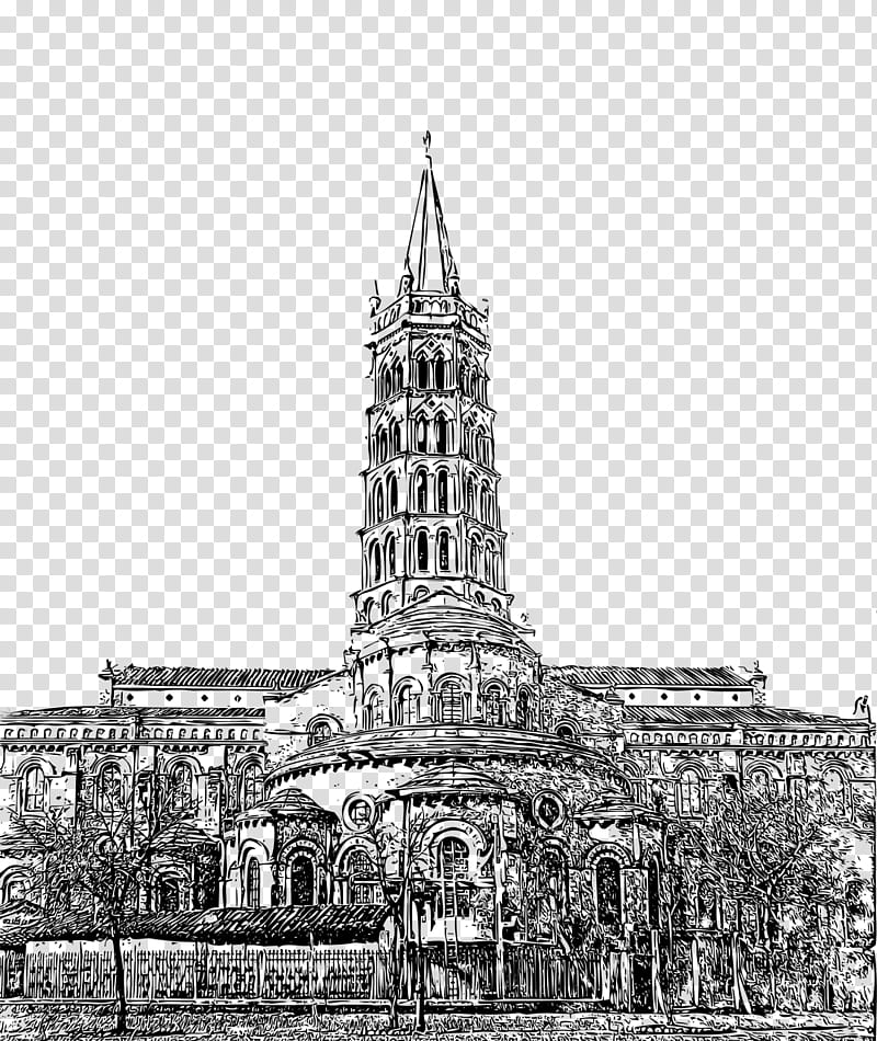Church, Toulouse, Painting, Black And White
, Basilica, Line Art, Architecture, Landmark transparent background PNG clipart