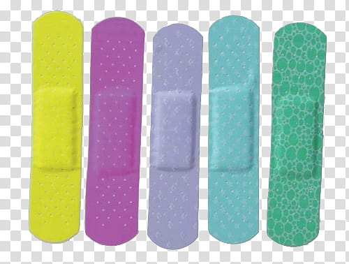 Rainbow s, four assorted-color band aids transparent background PNG clipart