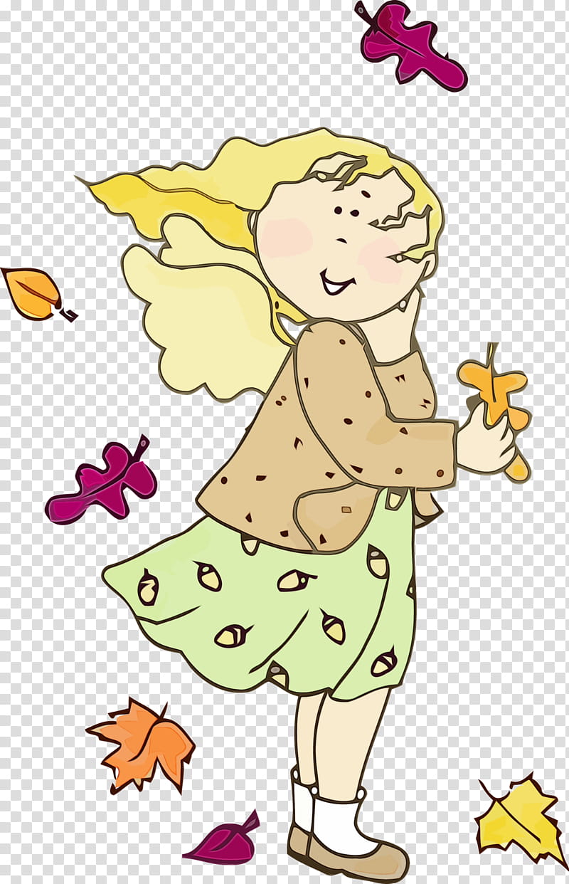 cartoon happy child, Fall Leaf, Autumn Leaf, Leaves, Watercolor, Paint, Wet Ink, Cartoon transparent background PNG clipart