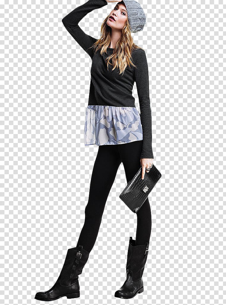 Behati Prinsloo, woman wearing gray cable knit knit cap and black long-sleeved shirt transparent background PNG clipart