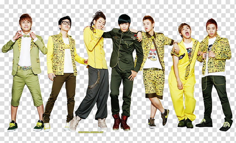 BLOCK B, seven men in yellow top transparent background PNG clipart
