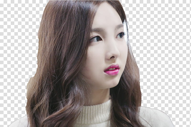 RENDER TWICE NAYEON  s, close view of female South Korean singer wearing pink lipstick transparent background PNG clipart