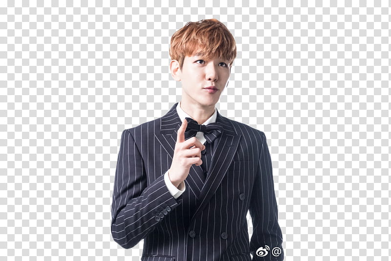 BAEKHYUN EXO, man in black and white pinstriped suit transparent background PNG clipart
