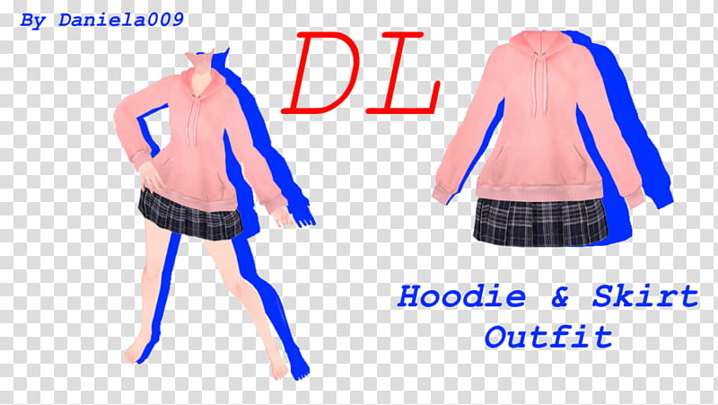 [MMDParts] Hoodie and skirt Outfit, DL, pink and blue pullover hoodie transparent background PNG clipart