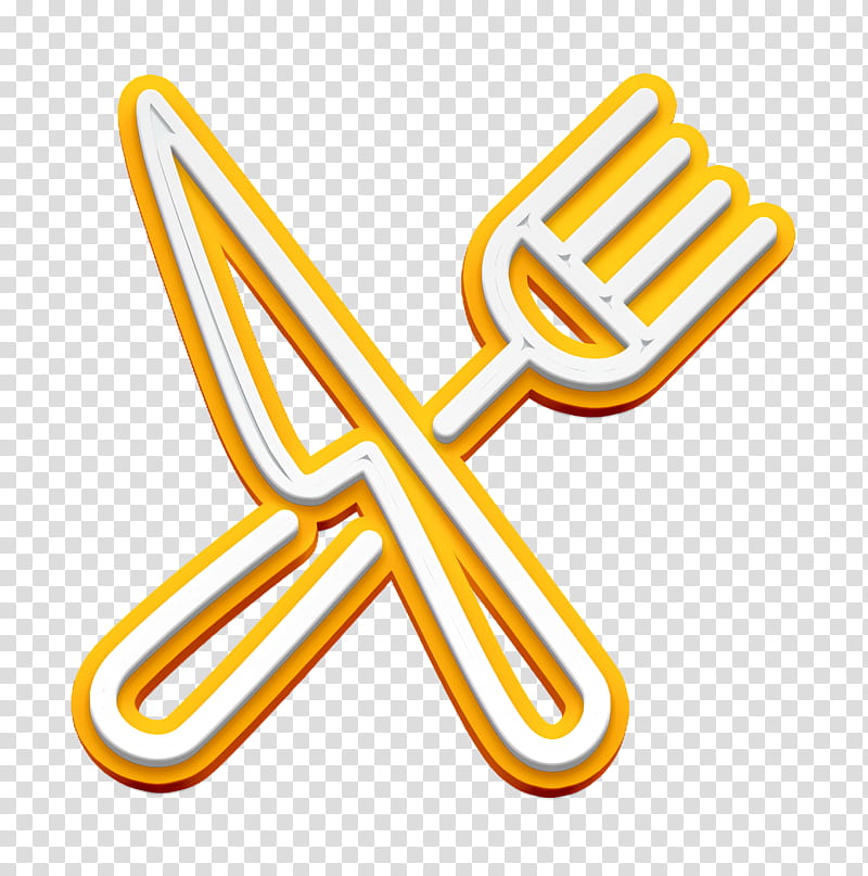 Eating icon Kitchen icon Crossed knife and fork icon, Yellow, Line, Logo, Symbol transparent background PNG clipart