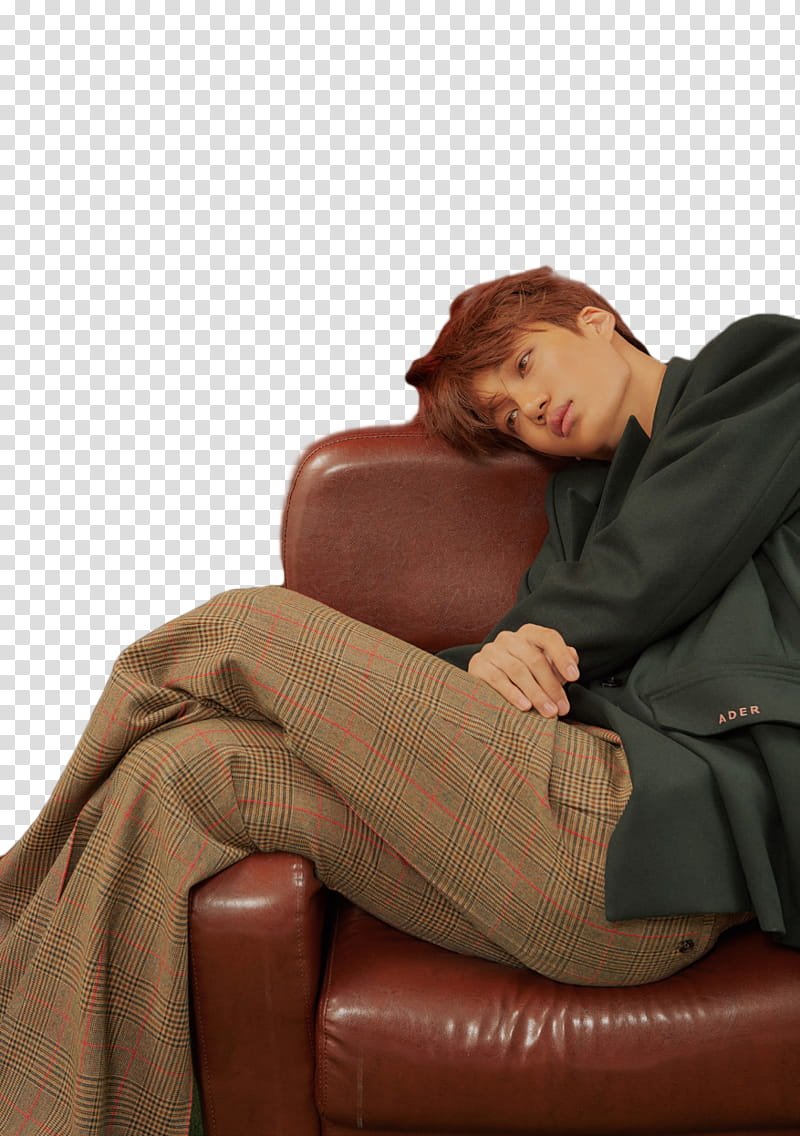 EXO UNIVERSE, man sitting on brown armchair transparent background PNG clipart