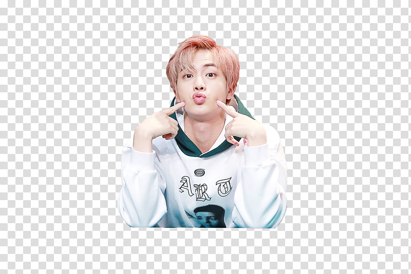 Jin BTS, man in white and green hoodie transparent background PNG clipart