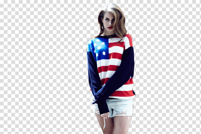 LanaDelRey, woman wearing flag of U.S.A themed long-sleeved shirt transparent background PNG clipart