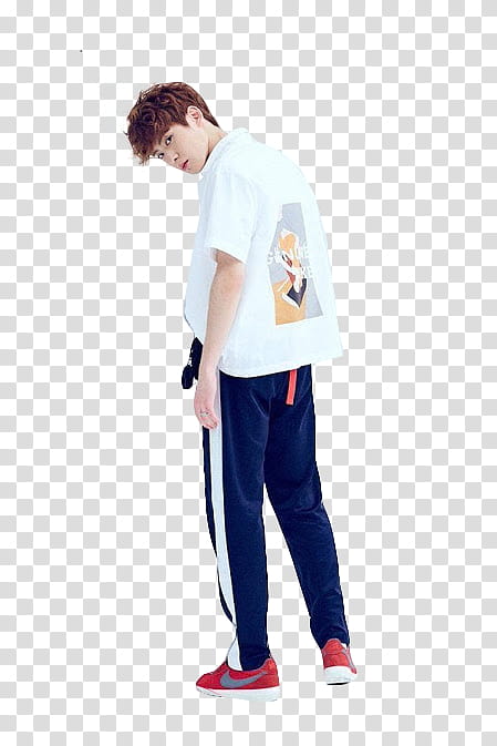 Jaehyun NCT The th Sense, standing man wearing white shirt and blue pants outfit transparent background PNG clipart