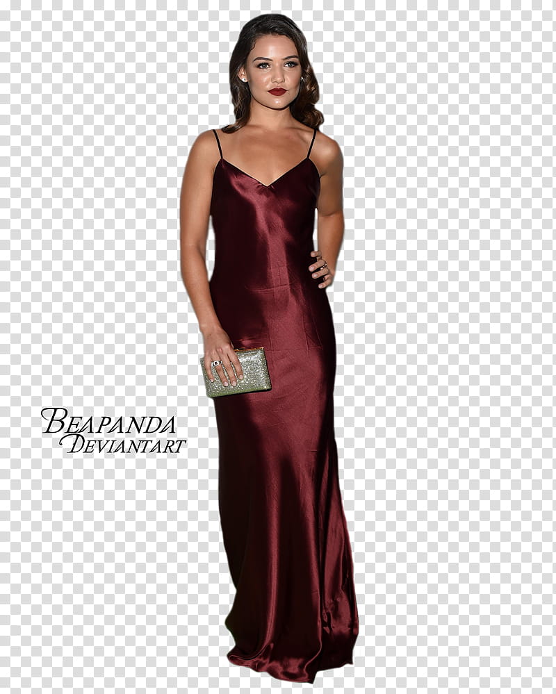 Danielle Campbell, woman wearing red spaghetti strap dress transparent background PNG clipart