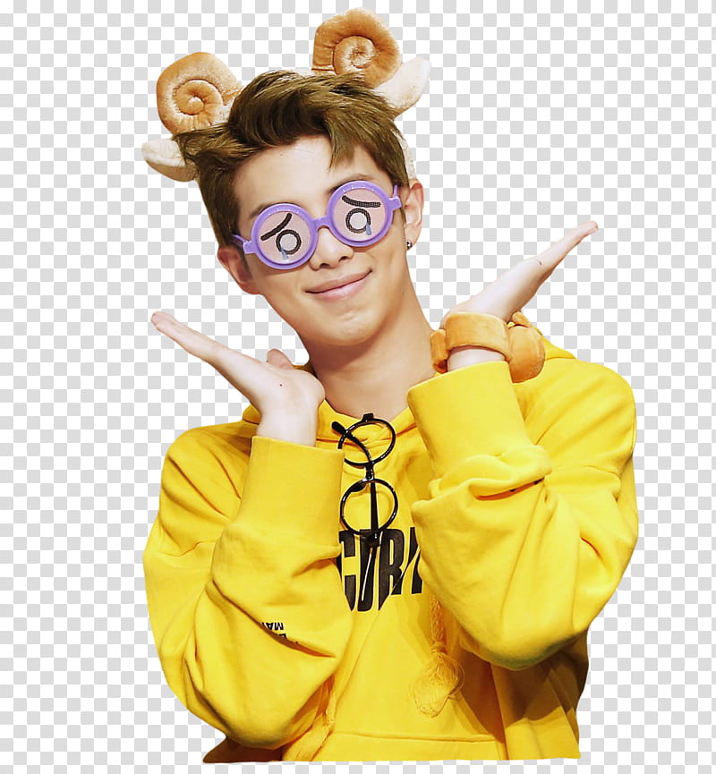 RAP MONSTER BTS, man in yellow pullover jacket transparent background PNG clipart