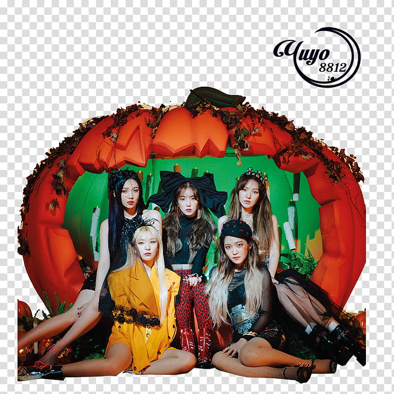 RED VELVET RBB, five women taking in pumpkin mini house transparent background PNG clipart