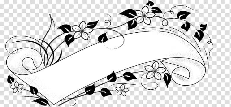 Banner, white and black flower and ribbon art transparent background PNG clipart