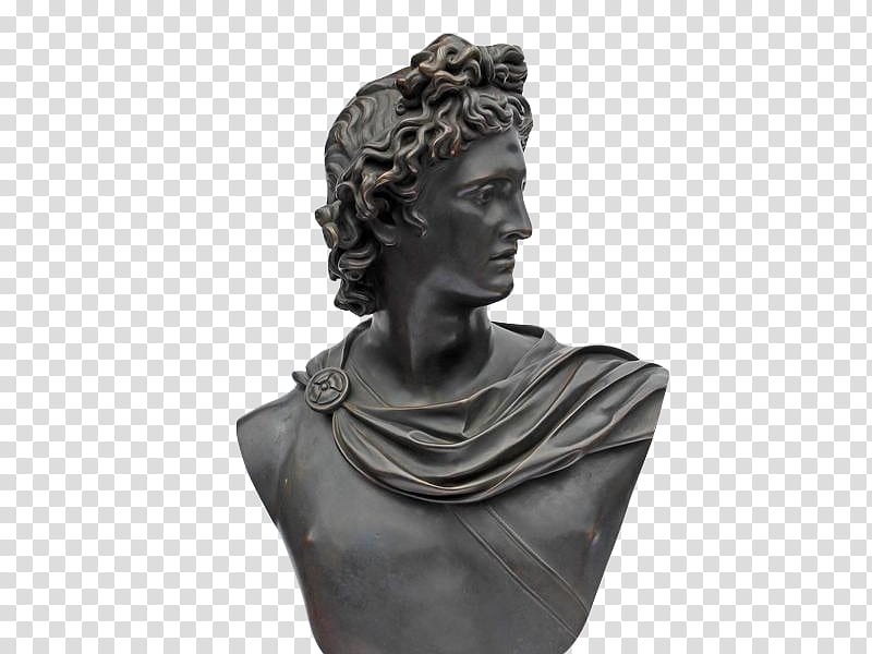 , black ceramic Roman head bust transparent background PNG clipart