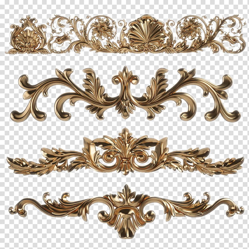 Gold Decorative, Motif, Ornament, Painting, Relief, Bilibili, Brass, Metal transparent background PNG clipart