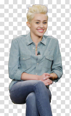 Miley Cyrus, smiling Miley Cyrus wearing gray denim button-up dress shirt transparent background PNG clipart