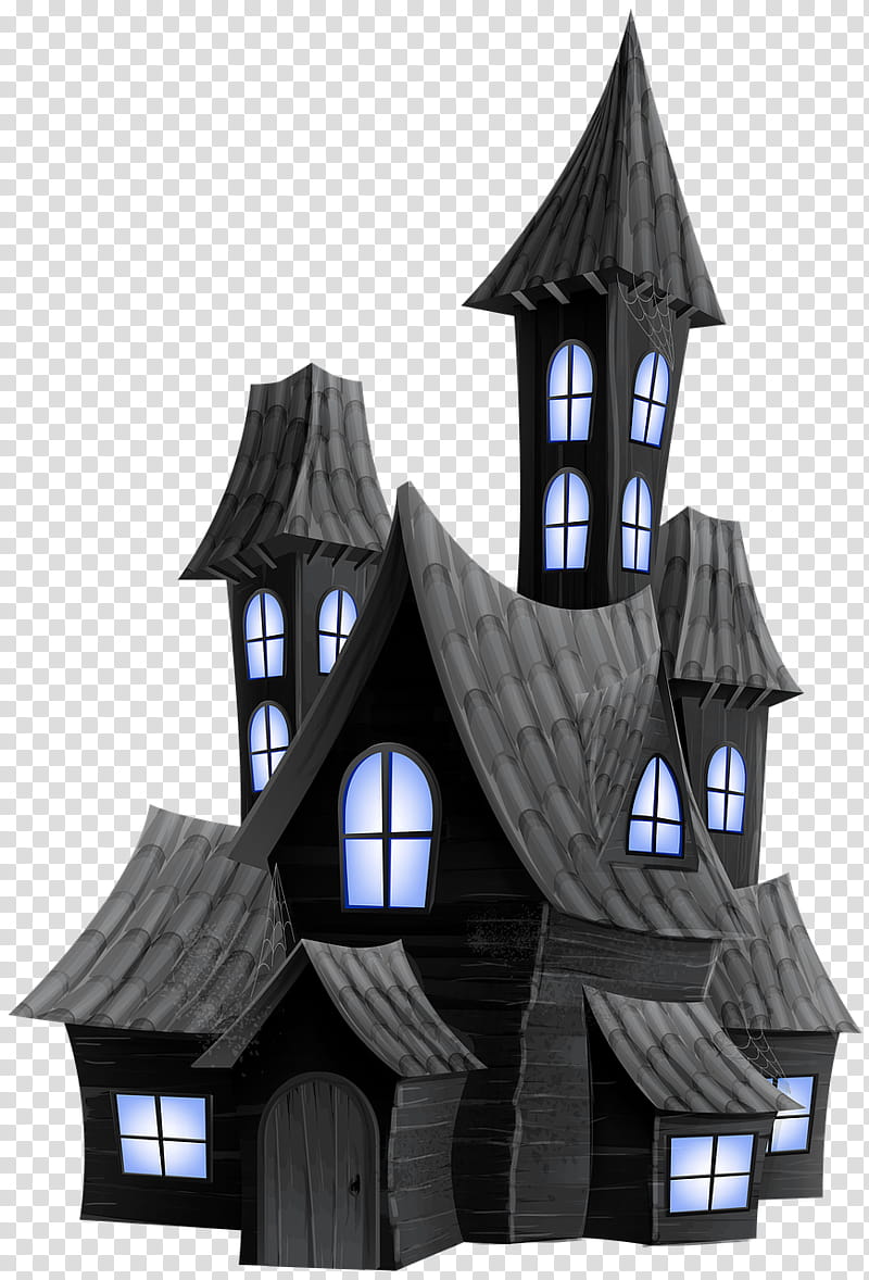MINI Happy Halloween, gray haunted house transparent background PNG clipart