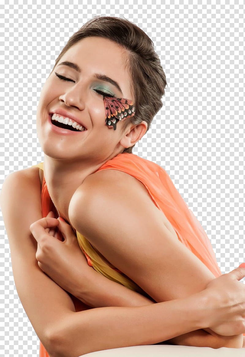 de Lodovica Comello Mariposa Shoot, woman with butterfly face paint transparent background PNG clipart
