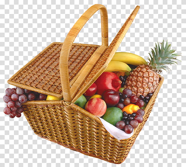 Fruit Basket, variety of fruit in basket transparent background PNG clipart