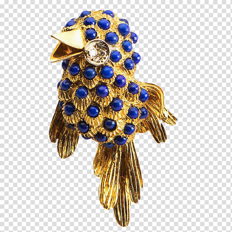 , gold-colored and blue gemstone bird accessory transparent background PNG clipart