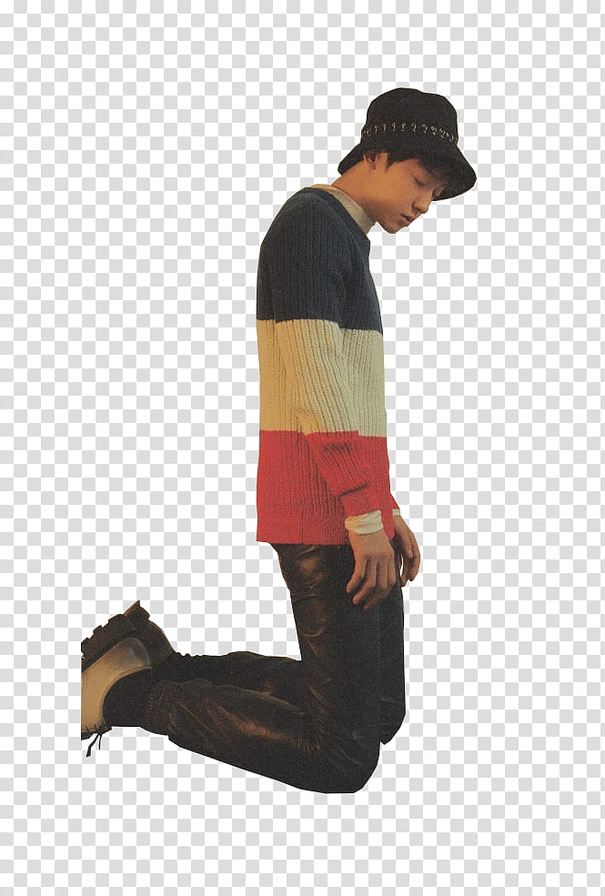 SHARE Chanyeol The Celebrity Magazine EXO, man kneeling and wearing black bucket hat transparent background PNG clipart