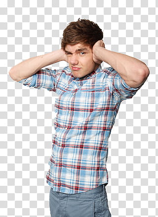 One Direction  s, man standing covering ears on focus transparent background PNG clipart