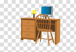 movables, brown wooden desk and chair transparent background PNG clipart