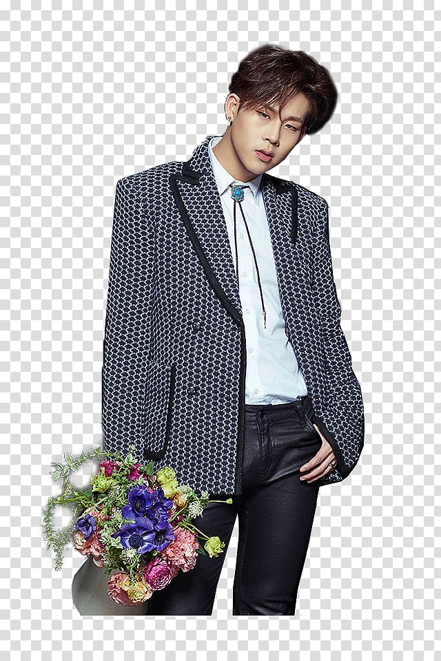 MONSTA X Beautiful More Concept , male artist holding bouquet of flowers transparent background PNG clipart