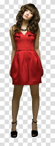Demi Lovato, woman in red V-neck sleeveless dress transparent background PNG clipart