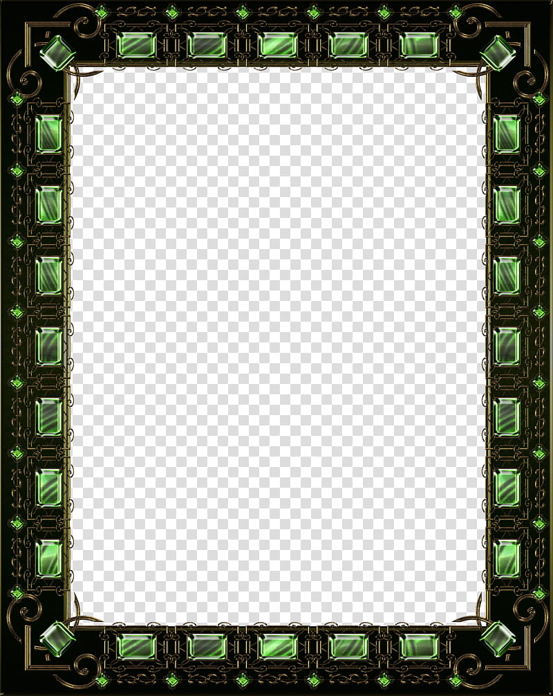 golden frame with green gems, rectangular green and black border illustration transparent background PNG clipart