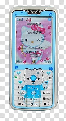 AESTHETIC GRUNGE, white and blue Hello Kitty candybar phone transparent background PNG clipart