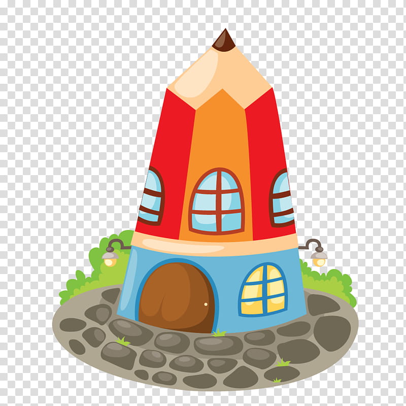 Cartoon Party Hat, Pencil, Drawing, Colored Pencil, Building, House, Sticker, Cone transparent background PNG clipart