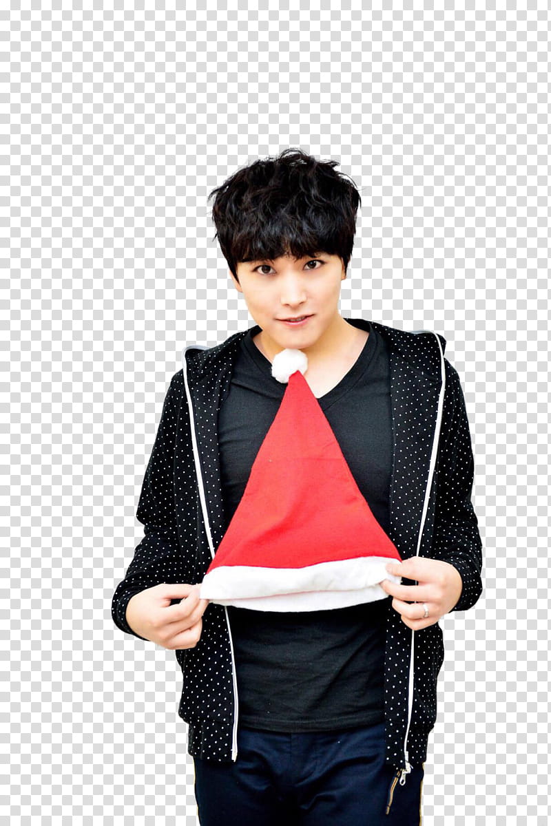 Super JuniorELFJAPAN fukuoka Christmas , man holding Santa Claus hat transparent background PNG clipart