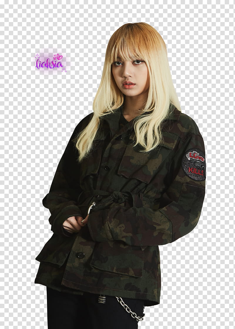 BLACKPINK Lisa , Blackpink Lalisa Manoban wearing camouflage coat transparent background PNG clipart
