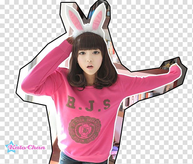 Korean Ulzzang , standing woman wearing rabbit ears headband transparent background PNG clipart