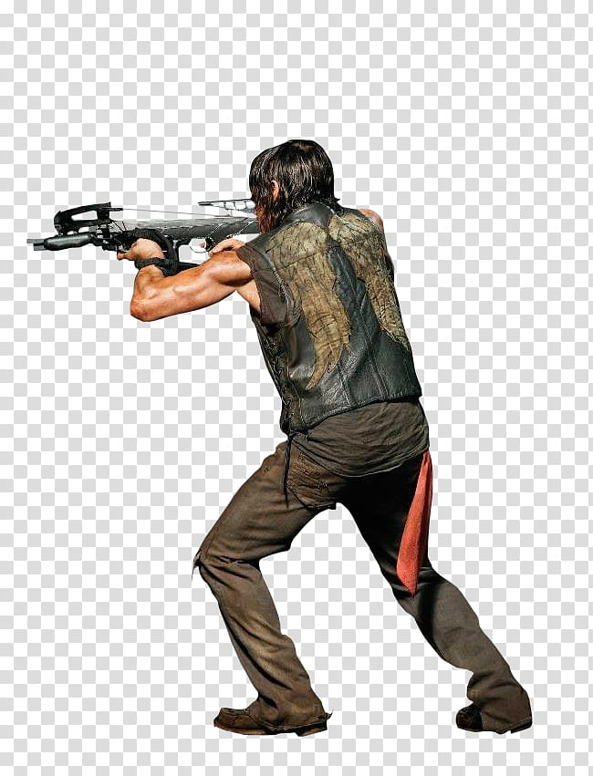 The Walking Dead , man holding crossbow standing transparent background PNG clipart