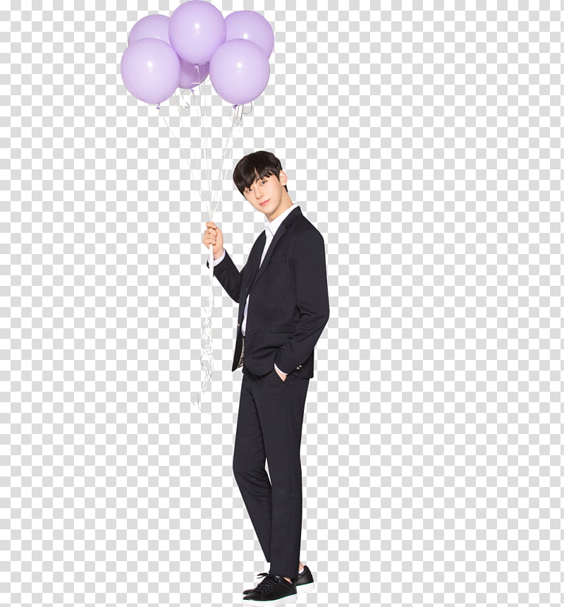 WANNA ONE X Ivy Club P, man holding purple balloons transparent background PNG clipart